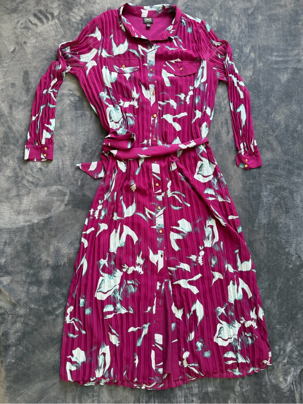 INC International Concepts Fuchsia Pleated Shirt Women's Dress - Large.
